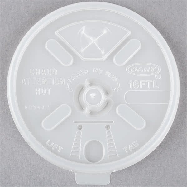 Dart Container Dart Container 16FTL CPC Translucent Lift n Lock Lid with Straw Slot; White - Case of 1000 16FTL  CPC